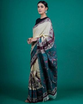 women floral printed saree with unstitched blouse piece