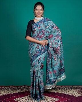 women floral printed saree with unstitched blouse piece