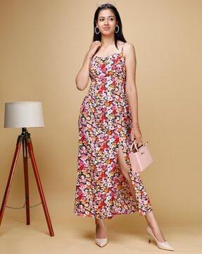 women floral printed sheath dress with thigh slit