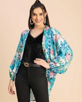 women floral printed shrug with batwing-sleeves
