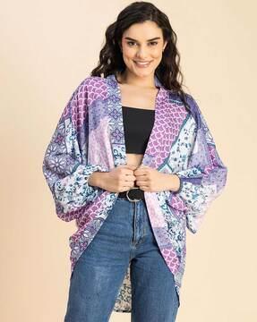 women floral printed shrug with batwing-sleeves