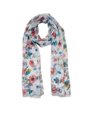women floral printed stole with tassels