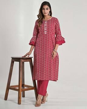 women floral printed straight kurta with pants & dupatta