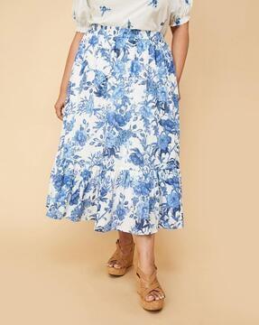 women floral printed straight skirt
