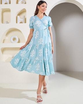 women floral printed tiered dress