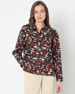 women floral regular fit shirt with spread collar