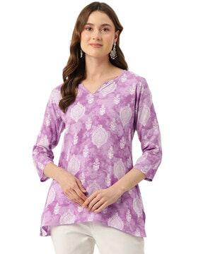 women floral relaxed tunic with v-neck