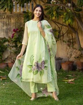 women floral straight kurta pants & dupatta set