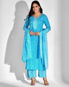 women floral straight kurta pants set with dupattawomen floral straight kurta pants set with dupatta