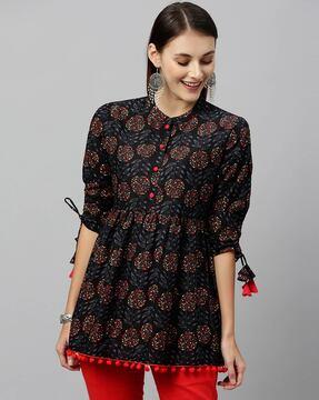 women floral tunic with mandarin collar