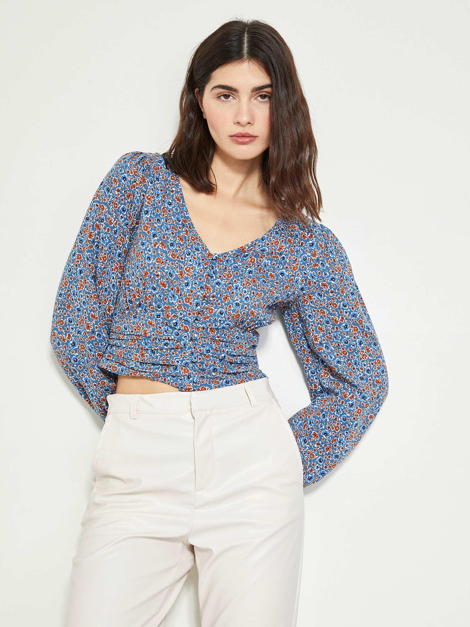 women floral viscose blue top