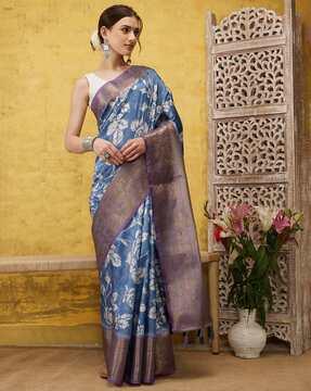 women floral women banarasi saree with contrast border