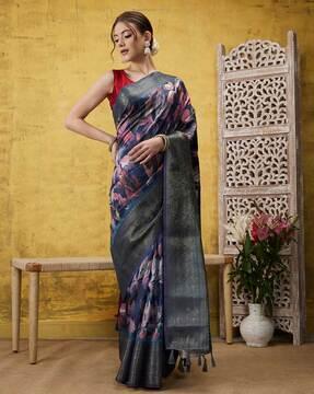 women floral women banarasi saree with contrast border