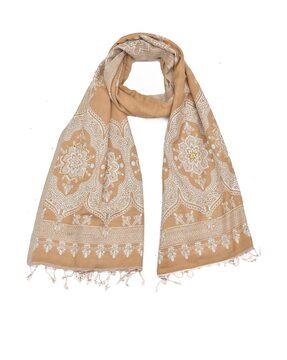 women floral women stole with tassels