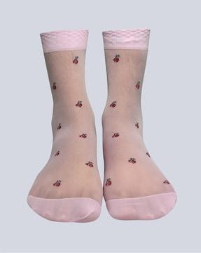 women floral woven ankle-length socks