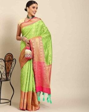 women floral woven art silk saree with zari border