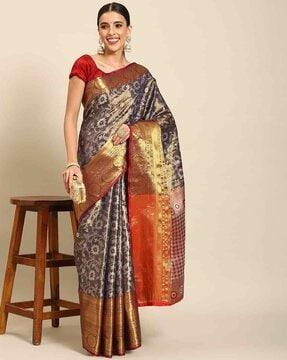 women floral woven art silk saree with zari border