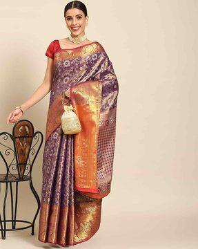 women floral woven art silk saree with zari border