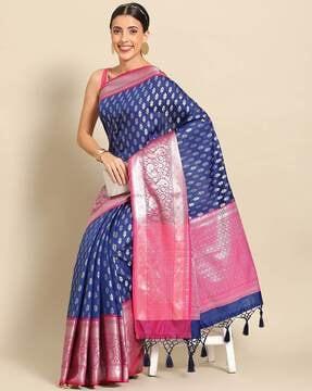 women floral woven art silk saree with zari border