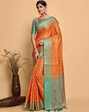 women floral woven art silk saree