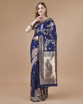 women floral woven art silk saree