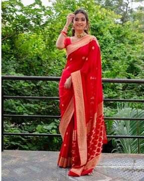 women floral woven banarasi art silk saree