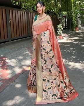 women floral woven banarasi paithani silk saree