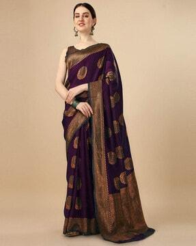 women floral woven banarasi saree with contrast border