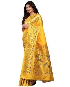 women floral woven banarasi saree with contrast border