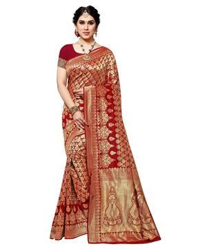 women floral woven banarasi saree with contrast border