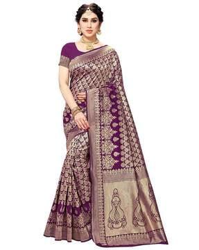 women floral woven banarasi saree with contrast border