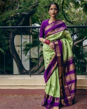 women floral woven banarasi saree with contrast border