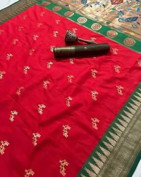 women floral woven banarasi saree with contrast border