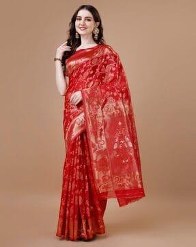 women floral woven banarasi saree