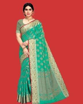 women floral woven banarasi saree