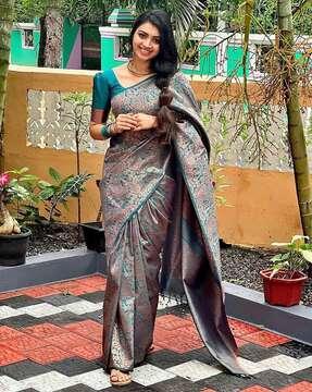 women floral woven banarasi saree