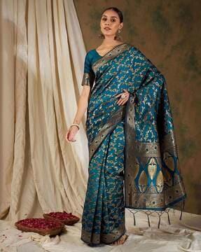 women floral woven banarasi silk saree