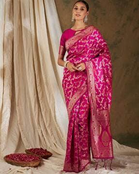 women floral woven banarasi silk saree