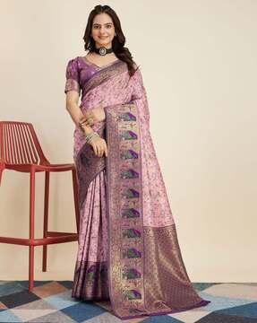 women floral woven banarasi silk saree