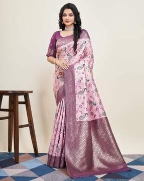 women floral woven banarasi silk saree