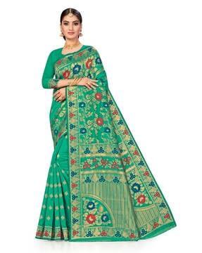 women floral woven banarasi silk saree