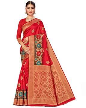 women floral woven banarasi silk saree