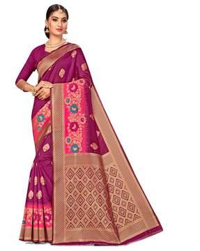 women floral woven banarasi silk saree