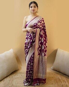 women floral woven banarasi silk saree