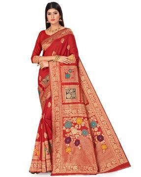 women floral woven banarasi silk saree