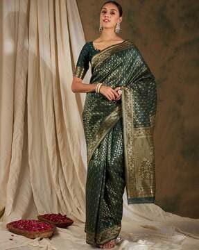 women floral woven banarasi silk saree