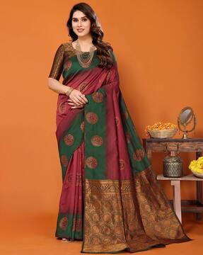 women floral woven banarasi silk saree