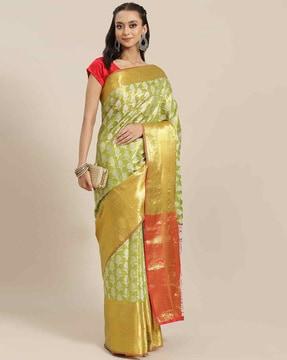 women floral woven brocade saree with zari border