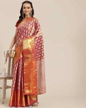 women floral woven brocade saree