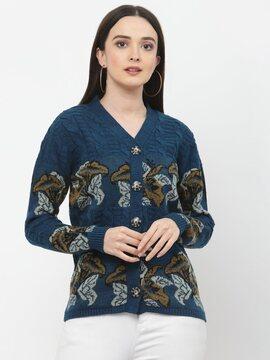 women floral woven cardigan